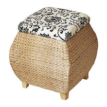 GAAHRQQQ Outdoor Garden Storage Seat Stool with Cushion Storage Chest Footstool Natural Rattan with Storage Removable Lid Pouffe Stool Woven Seagrass