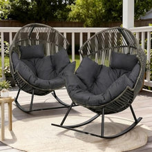 Shintenchi Oversized Outdoor Rocking Chair Set of 2, Wicker Egg Patio Lounge Chair Basket Seat with Thick Cushion, All Weather Indoor Outdoor Porch Rockers for Balcony, Living Room, Lawn Garden