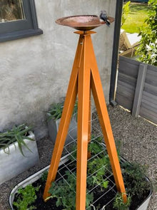 Modern Birdbath with Obelisk Trellis (Kumquat, Large)