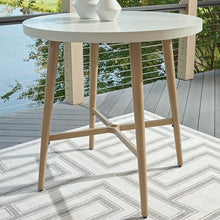 Signature Design by Ashley Seton Creek Outdoor Bar Table, 40 Inch Round Patio Bar Height Table with Umbrella Hole, Aluminum Frame, Stone Look Tabletop, for Outdoor Dining, Seats 4, Beige