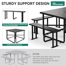 YITAHOME 37" Metal Picnic Table, Powder Coated Outdoor Picnic Table with Heavy-Duty Steel Frame, Adjustable Seats & Umbrella Hole for Yard, Patio, Lawn, Party, Black, Square