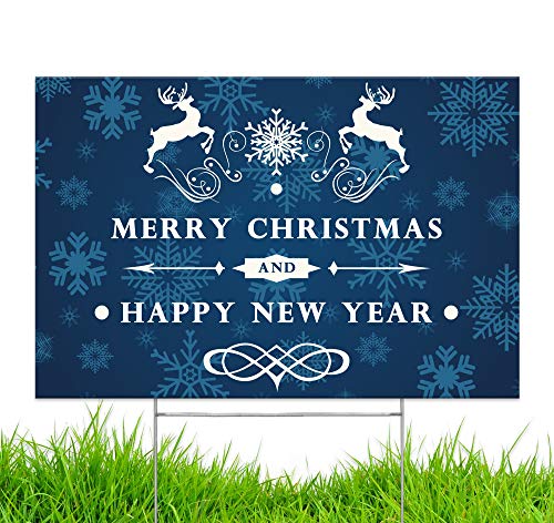 Yard Sign Merry Christmas Happy Holidays Lawn Signage 18" x 12" with 15-inch Heavy Duty Stake
