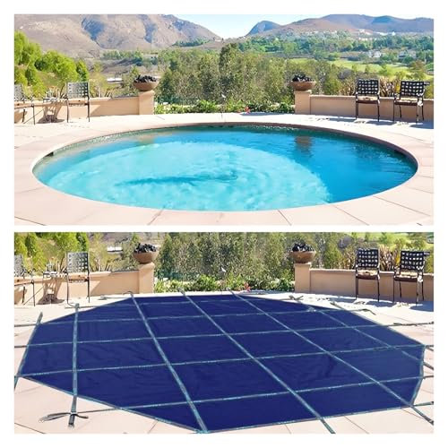 MZZKFC Round Inground Pool Safety Cover, 35 33 30 27 23 20 18 13 10 8 5 3 FT Folding Pool Membrane/Tarpaulin, Swimming Pools Tarps/Pool Winter Leaf Net Covers(Blue Dia,32ft/975cm)