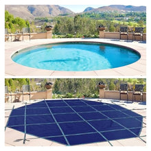 MZZKFC Round Inground Pool Safety Cover, 35 33 30 27 23 20 18 13 10 8 5 3 FT Folding Pool Membrane/Tarpaulin, Swimming Pools Tarps/Pool Winter Leaf Net Covers(Blue Dia,32ft/975cm)