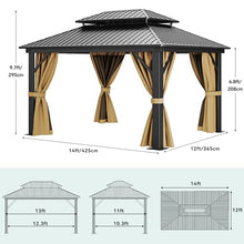 DWVO 12x14ft Hardtop Gazebo Double Roof with Nettings and Curtains Brown