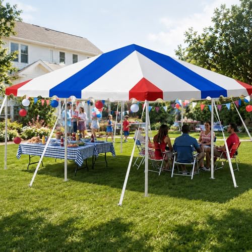 Party Tents Direct 20' x 20' Weekender Frame Canopy with Red White Blue Top