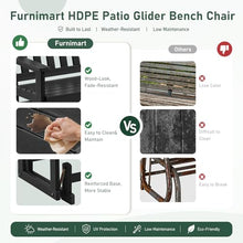 Furnimart Patio Glider Bench, HDPE All-Weather Outdoor Glider for 2-Person, Heavy-Duty No-Wobble Frame, Supports 660 LBS, Porch, Backyard, Garden & Deck, Black