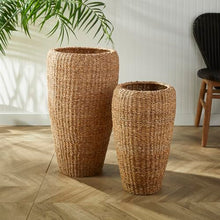 Napa Home & Garden Set of 2 Tall Seagrass Planters with Metal Frame - Natural Woven Design for Faux Greens - Stylish Home Decor Tall Natural