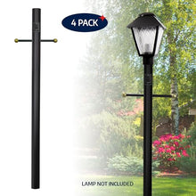 Solus 7-Foot Direct Burial Lamp Post – Outdoor Aluminum Light Pole with Decorative Cross Arm & 120V Outlet – Fits 3" Post Top Fixtures, Made in USA, Black, Bronze, or White, (Black, Set of 4)