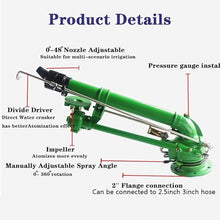 BAIYITONGDA Upgraded Big Rain Gun Sprinkler with Tripod Base, 2" Impulse Impact Sprinkler, 360° Large-Area Watering Spray 0°-48° Elevation Angle Adjustable, for Farmland Irrigation, Dust Removal