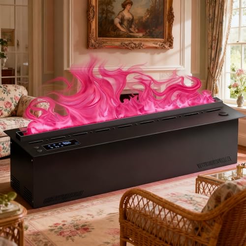 Sushangmao 2025 Upgraded 3D Water Vapor Fireplace, Touch/Remote/App, 9 Adjustable Flame Colors, 3D Electric Fireplace Water Steam Humidifier, 1-5 Level Mist & Brightness 80cm
