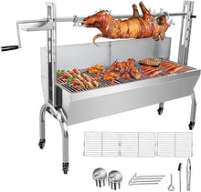 OUKIDR Stainless Steel Rotisserie Grill, 25W Motor Small Pig Lamb Rotisserie Roaster, 48.7'' 2 In 1 BBQ Charcoal Rotisserie Grill for Camping Outdoor