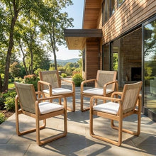 Christopher Knight Home Lebat Acacia Wood Outdoor Dining Chairs Set of 4, Wooden Patio Dining Chair with Water Repellent Cushion, Outdoor Kitchen Side Chair with Woven Rope Backrest, Light Teak+Beige