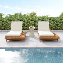 Christopher Knight Home Kayes Acacia Wood Chaise Lounge Chair Outdoor Set of 2, Poolside Sun Lounger Recliner, Patio Outdoor Chaise Lounge with 4'' Triple Folds Cushion, Teak+Cream