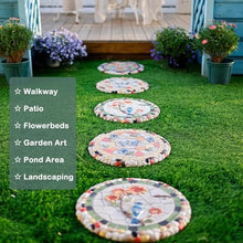 SGeneE Dragonfly Butterfly Bird Outdoor Stepping Stone Kit, Round 13"" Dimensional Garden Step Stones, Multicolored Stone - Tree Branch Flower Pebble Element