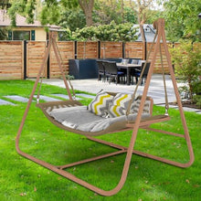 JESE Hammock Swing Chair with Stand and Cushion for Indoor,Outside, Anti-Rust Wood-Colored Frame, 570 lbs Oversized Double Hammock Chair for Patio Bedroom Balcony,