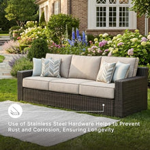 Signature Design by Ashley Coastline Bay Outdoor Patio Sofa, Rust-Free Aluminum Frame, Resin Wicker and Nuvella Fabric, Casual Seating for Sunroom or Deck, Brown and Beige
