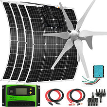 880 Watts Solar Wind Turbine Generator Power system Kit: 1pc 400 Watt Wind Turbine + 4pcs 120W Flexible Mono Solar Panels off grid for Homes Roofs RV bendable