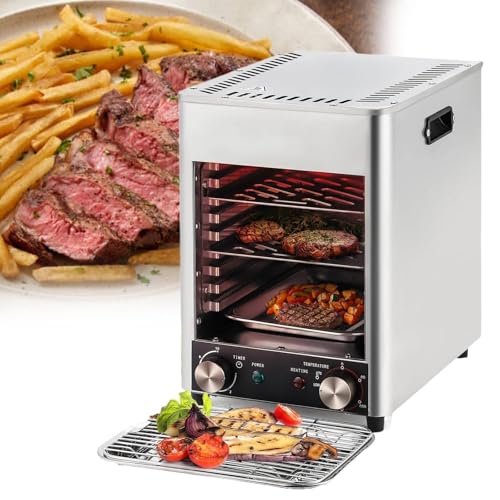 Electric Steak Broiler 1700W, 8-Layer Grill Electric Oven, Grill for Steak & Beef, 200~800℃ Temperature Adjustable, 0~10min Timer，333x258x368mm