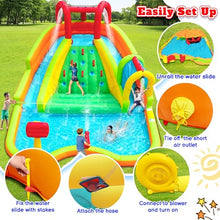 WELLFUNTIME Inflatable Water Double Slides Park, Bounce House with Arched Water Gun Spray, Jumping Castle with Air Blower