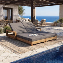 Christopher Knight Home Mari Acacia Wood Chaise Lounge Chair Outdoor, Spacious Double Outdoor Chaise Lounge With 2-Fold Cushions, 4 Position Adjustable Backrest Pool Lounger, Light Natural + Dark Grey