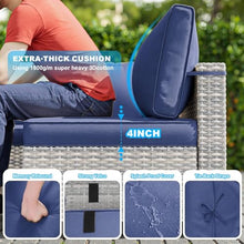 Sweecci 10-Piece Modern Patio Furniture Set with Swivel Chairs, Thick Cushions, Dual-Strand Wicker Rattan, Rust-Resistant Frame, Navy Blue
