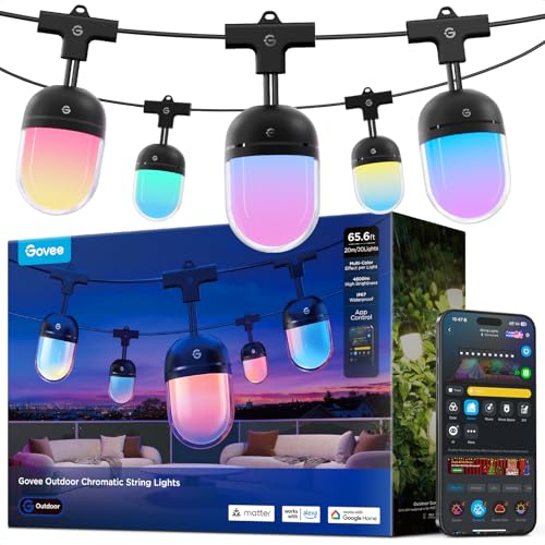 Govee Outdoor Chromatic String Lights, 65.6ft RGBIC Uni-IC Control, IP67