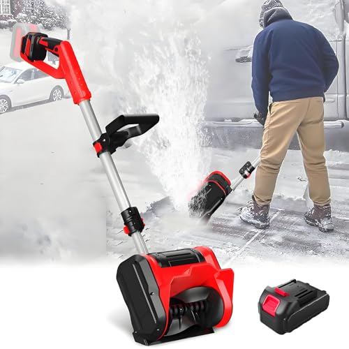 PioMue Battery Snow Blower,Portable Electric Snowplow and Shovel, Cordless Snowplow with Adjustable Handle for Patio, Playground and Farm 1*Battery