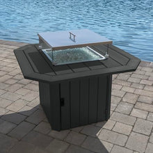 highwood Oasis 40" Fire Pit Table, 50,000 BTU with Glass Wind Guard and Rain Cover, Black