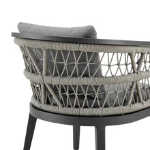 Armen Living Zella Outdoor Patio Dining Chair in Aluminum with Light Gray Rope and Earl Gray Cushions - Set of 2