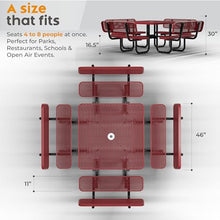 OUTTANS Metal Picnic Table (Red, 46 in Square with Back, Expanded Steel)