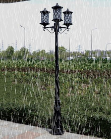 CUTPOIY 3-Lights European Post Lamp Outdoor High Pole Lighting Rainproof Street Light for Garden Yard Patio Path (Black-96.46″)