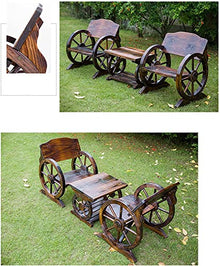 icVantA Patio Bench Outdoor Bench Park Bench Furniture Outdoor Retro Solid Wood Table and Chairs Wooden Wheel Design Outdoor Patio Furniture Single Seat with,Three-Piece Suit