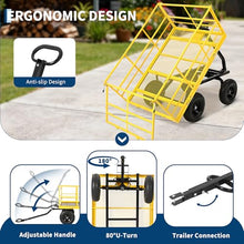 Takywep 1500 LBS Steel Garden Cart, Heavy Duty Pullable Garden Wagon with 13" Flat-Free Tires & Adjustable Handle, Outdoor Utility Yard Wagon Cart with Detachable Side Panels, Yellow