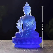 Fretkins Medicine Buddha Statue Blue Liuli Idol - 8.7" Translucent Figurine for Altar & Feng Shui(A)