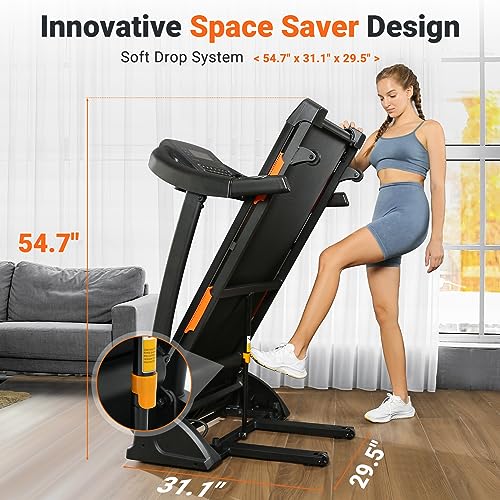 THERUN Incline Treadmill 300 lbs Weight Capacity Folding Treadmill 0-15% Auto Incline Orange-Black