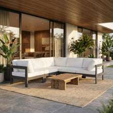 Outdoor Escape White Fabric Outdoor Patio Modular Sectional, Contemporary Style, Comfortable 90X90 Inch Seating, Weather-Resistant Cushioned Design