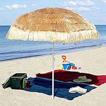 USZWBY 2.4M Beach Straw Umbrella,Folding Outdoor Decorative Parasol,Hawaiian Thatched Umbrella,Tiltable Shade,Natural Color,Suitable for Garden,Balcony,Backyard