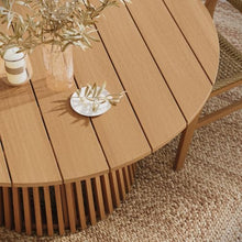 Modway Lane 55 Inch Teak Wood Outdoor Round Dining Table for 6 in Natural – Slatted Patio Table with Umbrella Hole and Pedestal Base for Patio, Balcony, Deck, Backyard, Terrace Or Sunroom