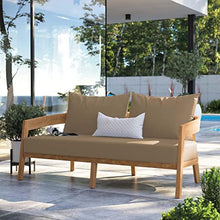 Modway Brisbane Modern Teak Wood/Fabric Patio Loveseat Natural Light Brown