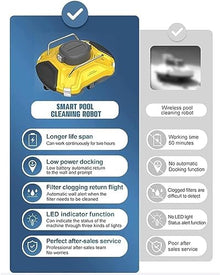 KANGJIEM Cordless Automatic Pool Cleaner, Robotic Pool Cleaner, Lasts 110 Mins, for Pool Surface Up to 730Sq Ft, Pool Vacuum for Above Ground Pools Powerful Suction Rechargeable Battery