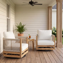 Christopher Knight Home Sue Outdoor Acacia Wood Swivel Accent Chairs Set of 2 with Cushions, 360° Rotating Lounge Chair Outdoor with Rope Accent, Outdoor Swivel Chairs for Garden, Natural + Beige