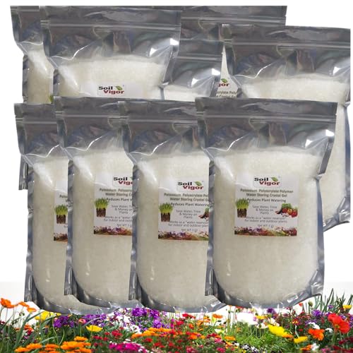 Soil Vigor Keep Plants Alive Without Water for Up to 2-Weeks - Super Absorbent Polymer Crystals - Potassium Polyacrylate for Lawns & Gardens - Reduces Watering 50% - Safe for Edibles (45 Pounds)