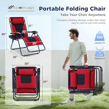 MAISON ARTS Oversized XXL Padded Zero Gravity Lawn Chair Foldable Recliner 30" Wide Seat Anti Gravity Lounge Chair Outdoor Camp Chair for Poolside Backyard Beach, Support 400lbs, Red