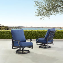 Oakland Living Pair of Black Aluminum Patio Deep Seating Swivel Rocker Club Chairs with Blue Cushions