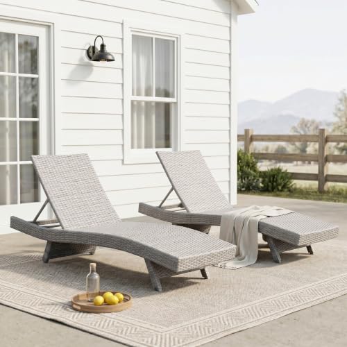 Seeheool Luxury Comfort Outdoor Chaise Lounger Set of 2 Premium Adjustable Gray Resin Wicker Patio Furniture Sunbathing Poolside Seating
