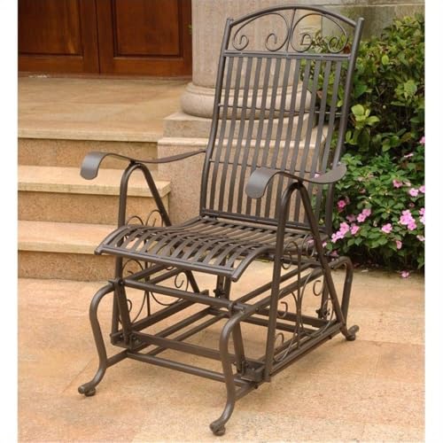 Pemberly Row Single Iron Patio Glider, Matte Brown Finish, 42" H x 23" W x 34" D, Powder Coated All-Weather Water-Resistant, UV Protection, Smooth Gliding Mechanism, Outdoor Garden or Porch Seating