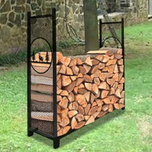 WXPWAMZ Large Heavy Duty Fireplace Log Rack – Wrought Iron Firewood Holder For Indoor/Outdoor Use, Vintage Design