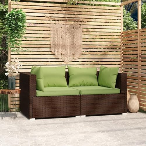 Outdoor Patio Sofa Set - PE Wicker Rattan Sectional Conversation Loveseat with Cushions for Backyard, Porch, Poolside, or Patio - Brown