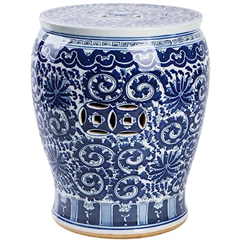 Ceramic Drum Table,Ceramic Drum Stool,Decorative Ceramic Garden Stool, Glazed Hollow Celadon Shoe-Changing Stool Drum Stool, Suitable for Outdoor Garden,